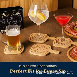 Posavasos de madera con asa en forma de raqueta de pickleball para bar, fiesta, copa de vino, taza de té, tapete antideslizante - Product Image 3