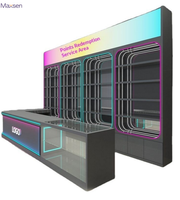 Comptoir de rédemption d'arcade personnalisé Maxsen gris et blanc avec LED néon, robuste et écologique, pour centre de jeux, boutique de cadeaux, kiosque de service