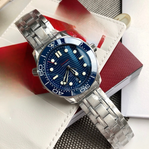 Montre mécanique automatique pour homme avec cadran bleu ondulé, bracelet en acier inoxydable, style plongée décontracté, montre-bracelet Omegaes - Product Image 6