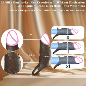 Hochelastischer Penisring-Verlängerer Wiederverwendbare Penishülle Mit Vibrator Penisring Weicher Penisvergrößerer für Paare Wiederverwendbares Kondom - Product Image 5