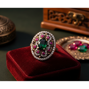 <b>Emerald</b> Ruby CZ Oval Design Ottoman Style Wholesale Handcrafted Authentic <b>Silver</b> <b>Ring</b> Sterling 925 Fine Jewellery - Product Image 3