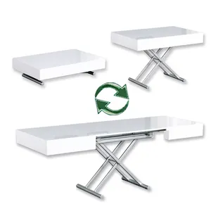 Muebles minimalistas para casa, marco de Metal de elevación, mesa de comedor blanca de alto brillo para apartamentos