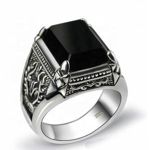 Bague personnalisée vintage en argent sterling 925 avec pierre précieuse naturelle antique et obsidienne noire pour homme - Product Image 5