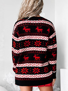 Maglione da donna con scollo a V nero di natale maglieria ampia con modello di renna rossa a cartoni animati maglione Casual invernale con Logo anteriore - Product Image 3