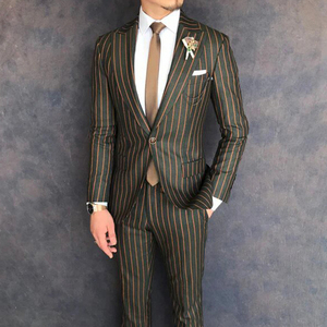 Trajes de Negocios Italianos para <span class=keywords><strong>Hombre</strong></span>, Hechos a Medida, Transpirables e Impermeables, con Solapa de un Botón, Rayados, Estilo Europeo Americano, de Dos Piezas - Product Image 5