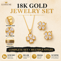 Parure de bijoux fantaisie LUOYUNE style floral en laiton plaqué or 18 carats avec pendentif breloque en émail et zircon cubique, collier et boucles d'oreilles pour cadeau de fête