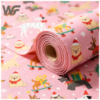 Kain Poplin Katun 100% Tenun Motif Anjing Skateboard Pink Kustom WF untuk Rok Anak Perempuan & Pakaian Anak-anak 115gsm