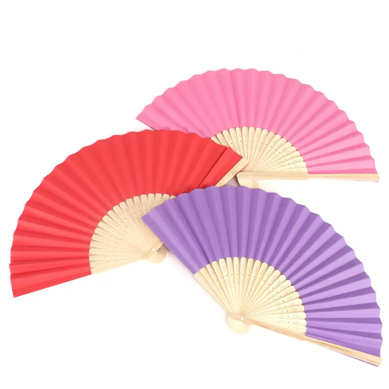 Bulk Atacado Promocional Logotipo Personalizado Hand Held Paper Fan Plain Paper Hand Fans