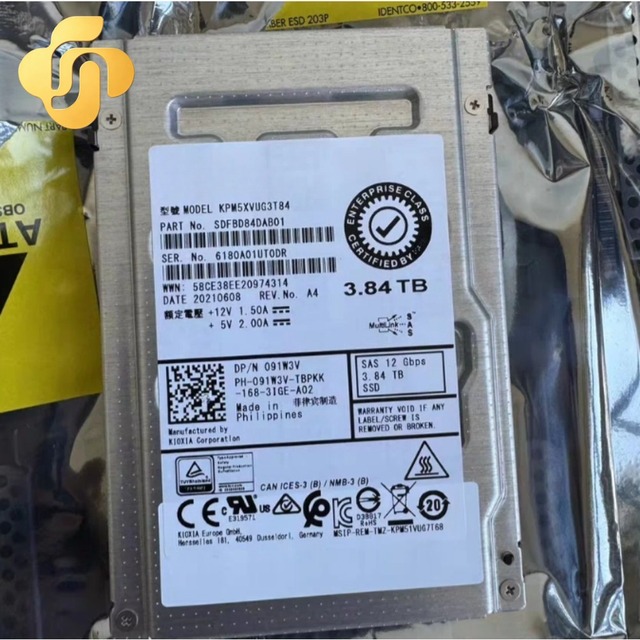 3.84TB SAS 12Gbps 2.5in Read-Intensive SSD KPM5XVUG3T84 091W3V for R730 R740 R840 Server