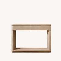 Console élégante et moderne en shagreen avec trois tiroirs à ouverture par pression, finition taupe, lignes incrustées, pour entrée, meuble d'appoint, personnalisable OEM