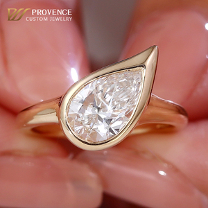Nuovo Design da 1,5 ct con taglio a pera test di diamanti coltivati da laboratorio 18K 14K 10K <span class=keywords><strong>oro</strong></span> solido giallo Fashion <span class=keywords><strong>anelli</strong></span> anello fatto a mano per ragazze - Product Image 1