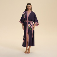 Nouvelle robe longue en satin pour femmes grandes tailles, légère, à manches longues, à fleurs, respirante, pour le printemps et l'automne, vêtements de détente