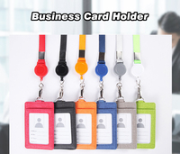 Dompet kulit Pu, dompet kulit Pu, tempat kartu ID bisnis, dengan tali leher, kalung Lanyard