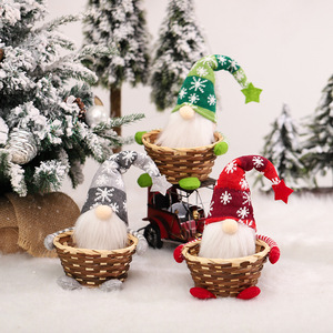 Poupées de Noël en forme de gnome dans un panier, mini figurines pour décoration intérieure, décoration de Noël, 2,9 pouces, en tissu - Product Image 1