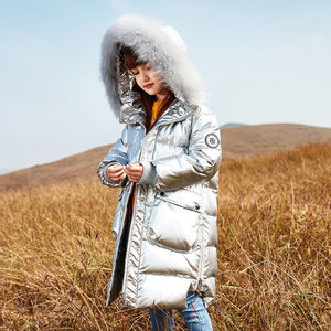 Doudoune chaude d'hiver pour garçon et fille, vêtement brillant, à capuche, de couleur unie, taille mi-longue, nouvelle collection pour enfants - Product Image 2