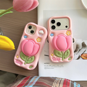 Custodia per telefono in silicone 3D creativa a forma di tulipano, stile coreano, anti-caduta, per Apple <span class=keywords><strong>iPhone</strong></span> 16 Pro Max 15 - Product Image 1
