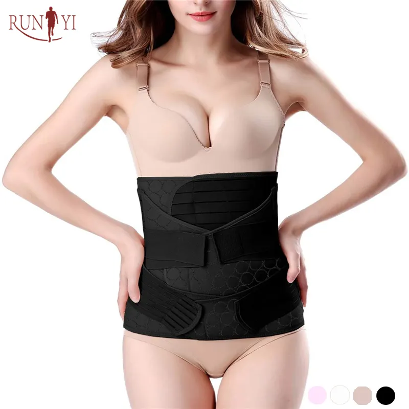 RUNYI-Bandas de compresión para vientre, cintas de recuperación posparto 3 en 1 de color negro, cinturón de soporte para postparto
