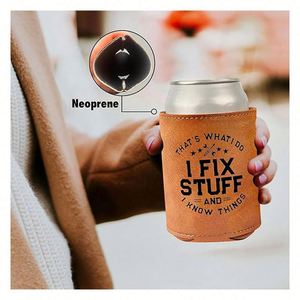 Refroidisseur de canettes de bière en similicuir PU 12 oz avec logo personnalisé, gravable au laser, cadeaux pour hommes - Product Image 3