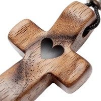 Llavero de madera con colgante de cruz de corazón, joyería, regalos cristianos, productos cristianos, recuerdos de bautismo, detalles de madera.
