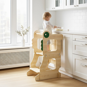 Nuevo producto caliente Little <span class=keywords><strong>Dinosaur</strong></span> Baby Learning Tower Pino natural Seguro y saludable Torre de aprendizaje plegable Juego de mesa y silla - Product Image 1