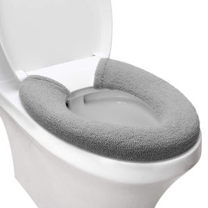 Couvre-siège de toilette en tissu fibreux CF pour salle de bain, doux, plus épais, plus chaud, avec attaches fixes, extensible, lavable, installation facile, facile à nettoyer - Product Image 1