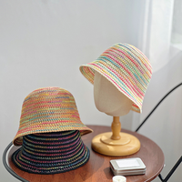 Chapeau Bob en Paille Brodé Personnalisé Arc-en-ciel – Chapeau de Soleil en Crochet Rayé Coloré pour la Vente en Gros