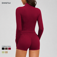Ensemble de yoga 3 pièces pour femme : Veste zippée, soutien-gorge de sport à col en V profond, short de cyclisme taille haute croisée avec trous pour les pouces et poches latérales, idéal pour la course à pied