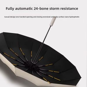Paraguas Moderno Totalmente Automático con Varillas de Hierro, Protección UV, Diseño de Hueso de Dragón Doble, 24 Varillas, Revestimiento Negro, Novedoso Protector Solar para Hombres y Mujeres - Product Image 2