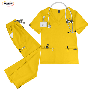 Hochwertige Spandex Rayon Polyester Kurzarm V-Ausschnitt Custom Logo SPA Straight Pants Medical Nursing Frauen Peeling Uniformen Set - Product Image 1