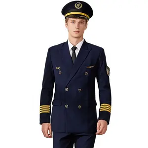 Air Captain Uniform Mannelijke Piloot Airline Uniform Jas Professionele Suits Jas + Broek Luchtvaart Werkkleding Vlucht Kleding Custom