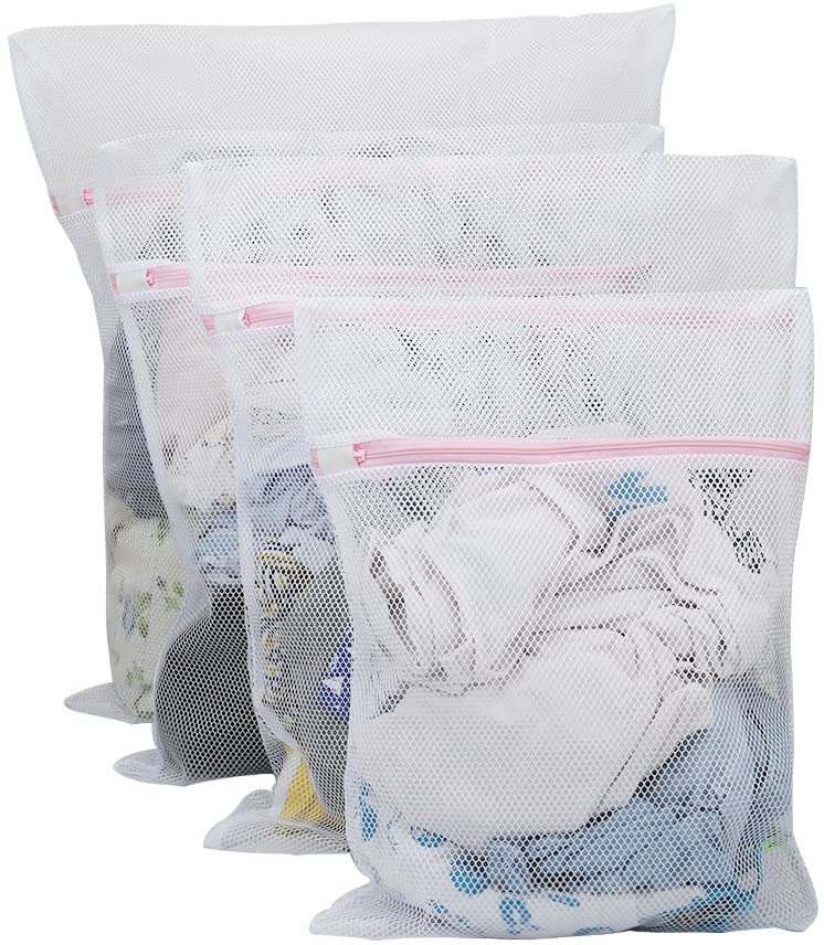 Sacs de lavage 3 pièces, sacs à linge en maille L / M/S, sachets à linge durables à mailles rugueuses avec fermeture éclair, blanc, pour le linge