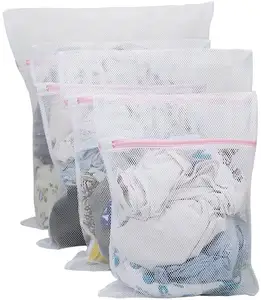 3-Piece L / M / S Size Laundry Mesh Wash Bags set Durable Coarse Mesh Laundry Bag with Zip White Laundry Mesh Bag