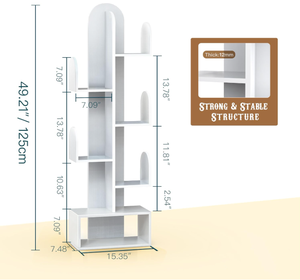 Estantería de Madera con Forma de Cactus de 5 Niveles, Estante Alto para Libros de Esquina, Organizador para CD/Películas/Libros, Ahorro de Espacio para Espacios Pequeños - Product Image 3