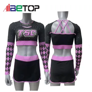 New style Free Sample Fast Delivery Custom Cheerleading Uniforms Pink Long Sleeve Cheer Dance Wear