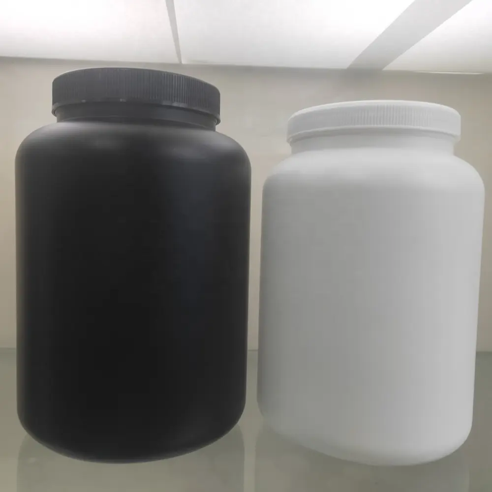 Bottiglia di plastica nera bianca ricaricabile 3L 5000ml dell'hdpe per i barattoli della polvere della proteina del siero di latte/barattolo della polvere di stoccaggio/contenitore di supplemento 1kg