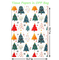 Lot de 100 feuilles de papier de soie de Noël, motif arbre 4 couleurs pour emballage cadeau, rembourrage de sacs cadeaux et loisirs créatifs, 19,7x13,7 po