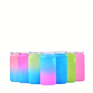 Gobelets en plastique colorés en forme de canette de 16 oz, recyclables, avec couvercle en PP et paille, pour emballage UV DTF, expédiés depuis notre entrepôt américain - Product Image 2