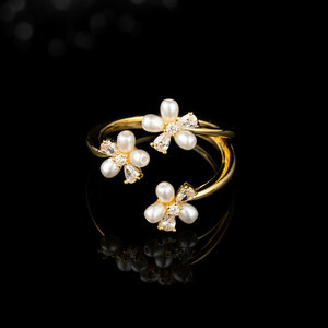 Muyu Flower Open <b>Ring</b> Gold Pearl Inlaid Index <b>Finger</b> <b>Ring</b> Party Jewelry - Product Image 2