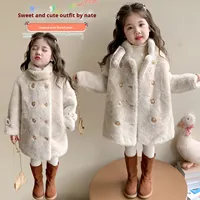 Manteau mi-long en fausse fourrure pour filles, style célébrité internet, nouvelle collection hiver 2026, tendance, en coton, pour enfants