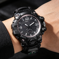 Montre de survie, montre de survie en plein air, montre à cordon en nylon tressé avec pierre à allumeur, montre sport analogique-numérique pour homme, étanche