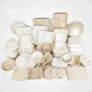 Biodegradabile usa e getta di canna da zucchero bagassa scatola piatti vassoio tazza paglia coperchio contenitori per alimenti imballaggio