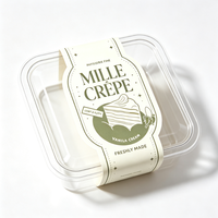 Bande de papier découpée sur mesure avec impression offset pour l'emballage de boîtes à dessert carrées en plastique transparent Mille Crêpes