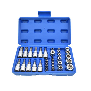 ZHCY 34-Piece Socket Wrench <b>Set</b> 1/4 In Chrome Vanadium Steel Automotive Repair Tool Case External Torx <b>Bit</b> Socket - Product Image 1