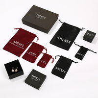 Boîte à bijoux en papier rigide 2 pièces personnalisée avec sac de pochette pour boucles d'oreilles avec cordon de serrage en velours pour l'emballage de bijoux bague bracelet collier