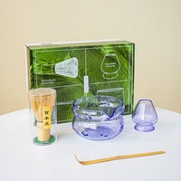 Service à thé matcha en verre NEWELL avec boîte de couleur, style minimaliste/ins, bol à matcha, fouet, support, cuillère, ensemble complet