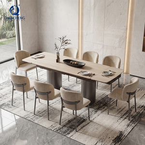 Meubles de salle à manger de luxe modernes, <span class=keywords><strong>table</strong></span> à manger rectangulaire multifonctionnelle télescopique avec pieds en métal noir, plateau en pierre - Product Image 3