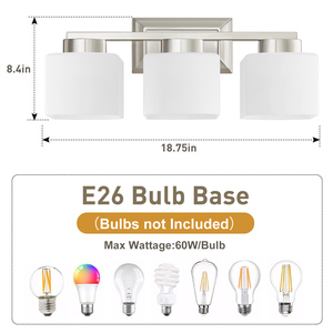 Modern Nordic 3-Light Indoor LED Wall-Mounted Recessed Vanity <strong>Lamp</strong> Frosted Glass <strong>Shades</strong> E26 Bulb Base Dimmable <strong>Bathroom</strong> Lighting - Product Image 4