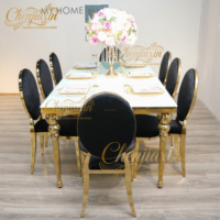 Chaises et tables de banquet ovales en acier inoxydable doré empilables pour cérémonies d'hôtels de luxe et événements - Vente en gros