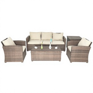 Conjunto de Muebles de Jardín de Mimbre para Exteriores, Sofá de Patio con Cojines, Muebles de Patio Impermeables para Patio de Villa - Product Image 4
