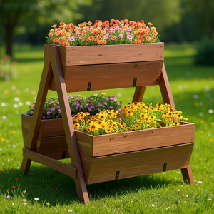 Jardinière verticale surélevée à 3 niveaux en bois pour la culture à domicile, modèle D0100HAXY0V - Product Image 2